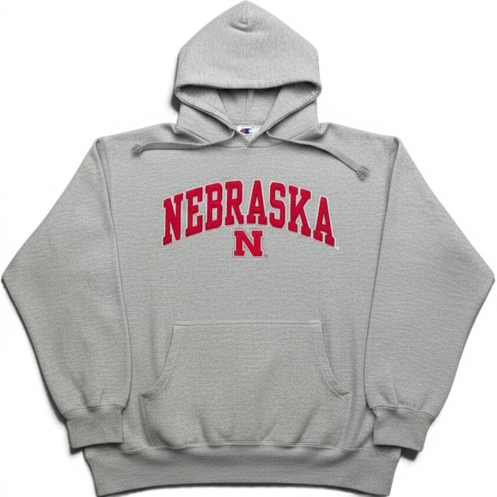 Vintage Old Varsity Brand Nebraska Cornhuskers Hoodie Sweatshirt Gray Large